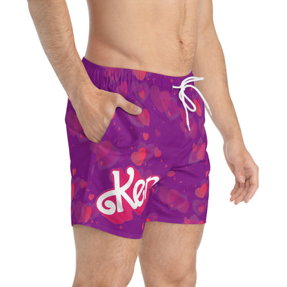 Purple Jam Barbie's KEN Swim Trunks: Elegance Meets Playful Hearts for Stylish Beach Days